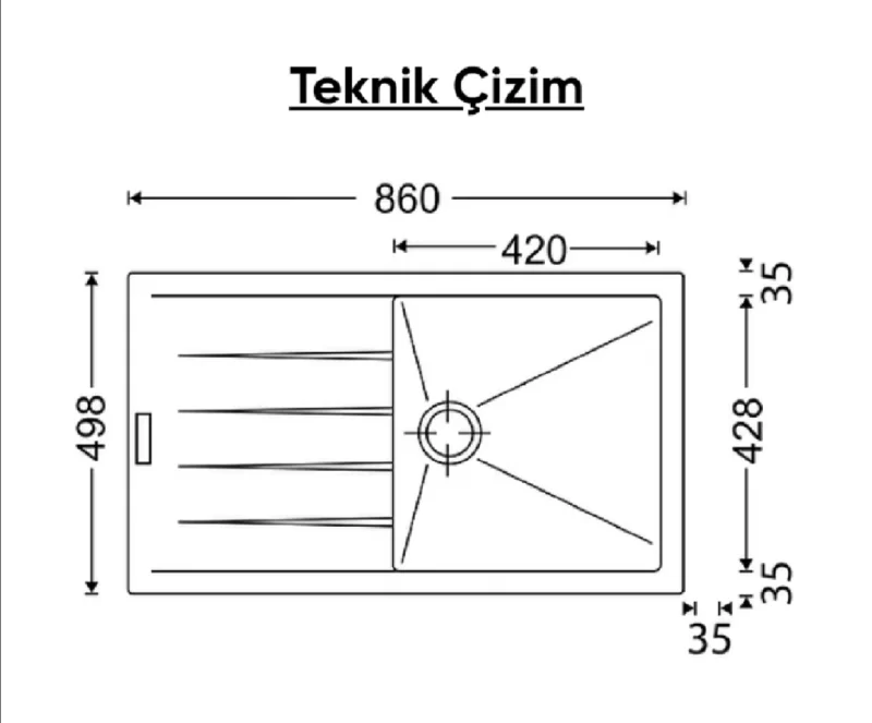 PİETRA BEYAZ TEK GÖZLÜ DAMLALIKLI GRANİT MUTFAK EViYESİ 