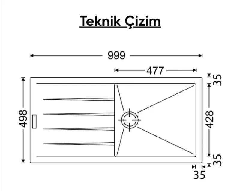 PİETRA  Büyük Hazneli Antrasit Damlalıklı Granit evye